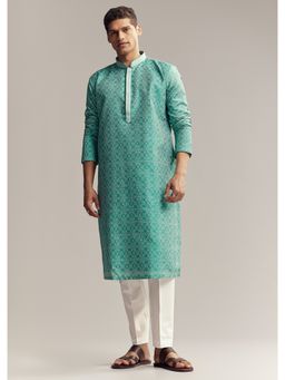 KALKI FASHION - Mint Green Jacquard Kurta and Pant for Men