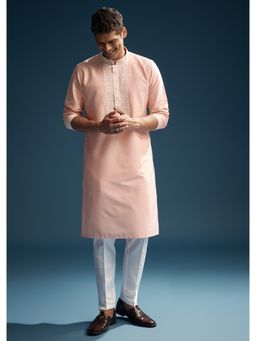 KALKI FASHION - Pink Chanderi Kurta and Pant for Men with Kashmiri Hand Work