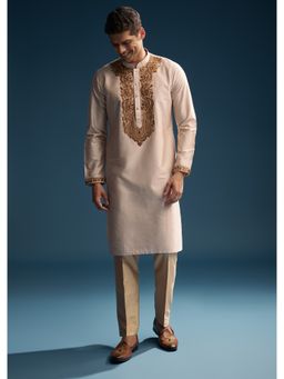 KALKI FASHION - Beige Silk Kurta and Pant for Men with Resham Hand Embroidery