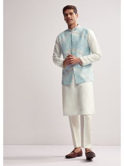 KALKI FASHION - Sky Blue Silk Kurta Jacket and Pant for Men with Hand Embroidery