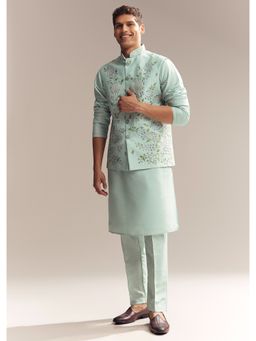 KALKI FASHION - Green Silk Kurta Jacket and Pant for Men