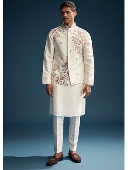 KALKI FASHION - Off White Silk Kurta Jacket and Pant for Men with Heavy Embroidery
