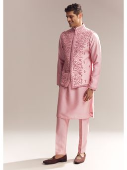 KALKI FASHION - Pink Silk Kurta Jacket and Pant for Men with Moti Embroidery