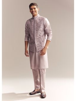 KALKI FASHION - Purple Silk Kurta Jacket and Pant for Men with Heavy Embroidery