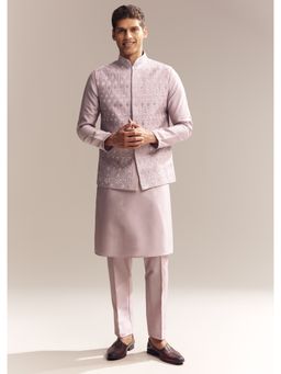 KALKI FASHION - Purple Silk Kurta Jacket and Pant for Men with Mirror Embroidery