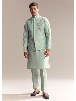 KALKI FASHION - Green Silk Kurta Jacket and Pant for Men with Heavy Embroidery