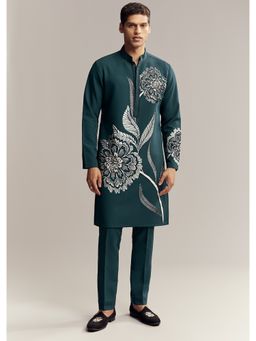 KALKI FASHION - Blue Kurta and Pant for Men with Floral Print and Beads Work