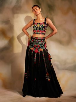 CHANDRIMA - Black Yoke Detail Beadwork Lehenga