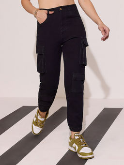 DOLCE CRUDO - Womens Black Regular High Rise Clean Look Stretchable Denim Jeans