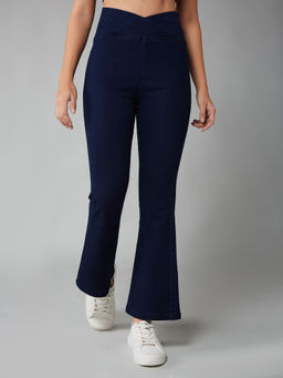 DOLCE CRUDO - Womens Navy Blue High Rise Regular Length Stretchable Bootcut Jeans