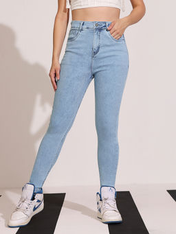 DOLCE CRUDO - Womens Blue Skinny Fit High Rise Regular Length Stretchable Jeans