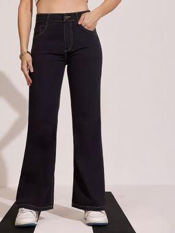 DOLCE CRUDO - Womens Black Bootcut High Rise Regular Length Stretchable Jeans