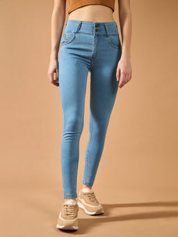 DOLCE CRUDO - Womens Blue Skinny Fit High Rise Regular Length Stretchable Jeans