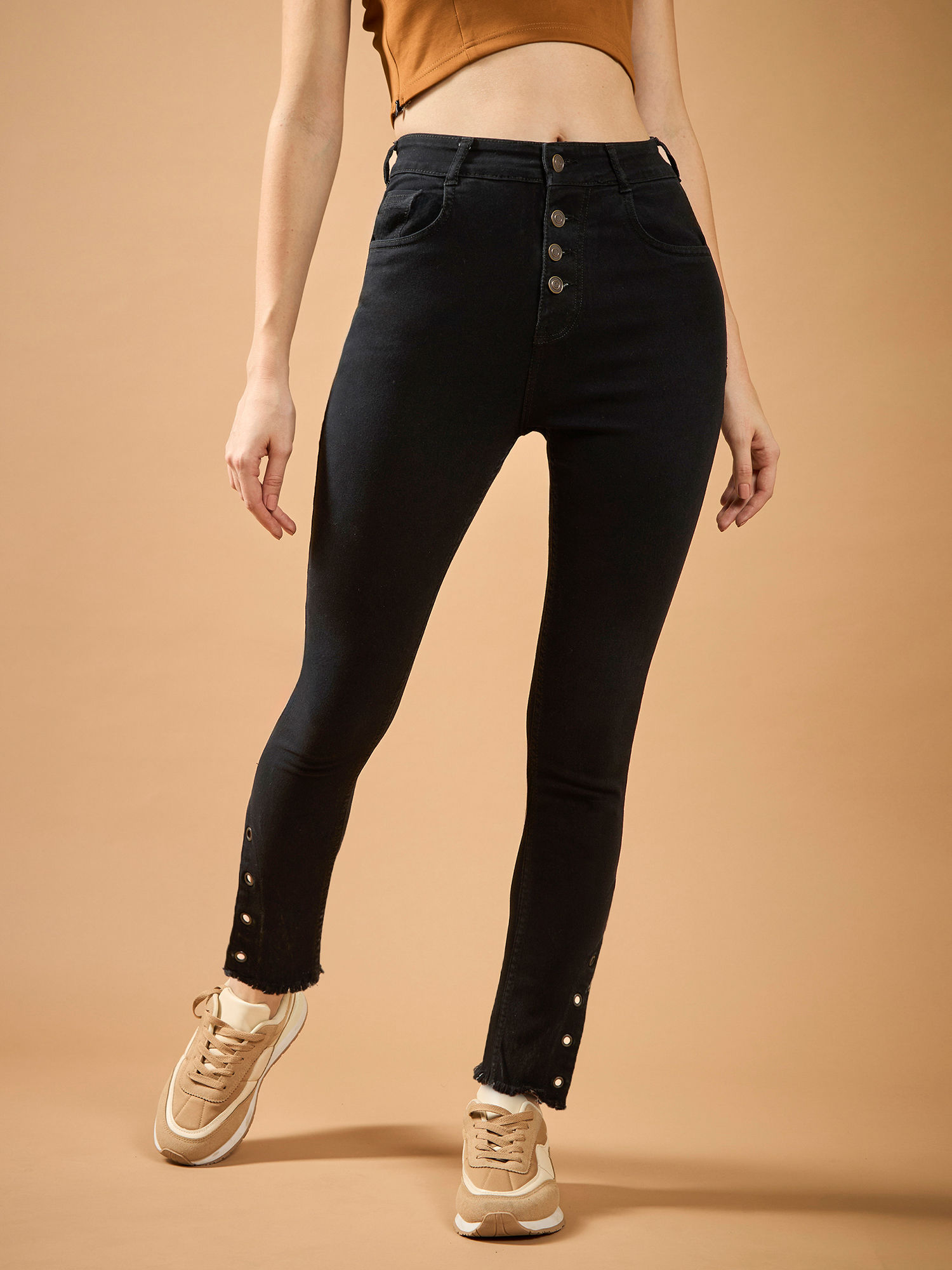 dolce crudo Womens Black Skinny Fit Relaxed High Rise Jeans-picture-30