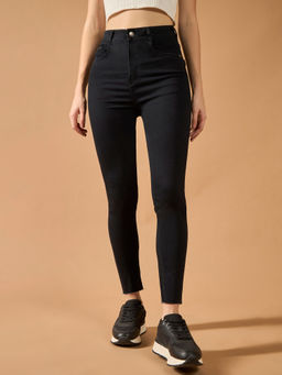 DOLCE CRUDO - Womens Black Slim Fit High Rise Clean Look Cropped Length Jeans