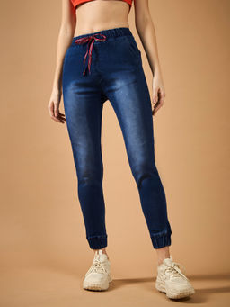 DOLCE CRUDO - Womens Navy Blue Solid Mid Rise Clean Look Jeans