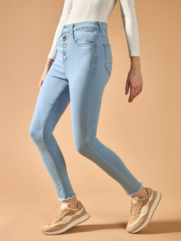 DOLCE CRUDO - Womens Light Blue Skinny High Rise Clean Look Stretchable Jeans