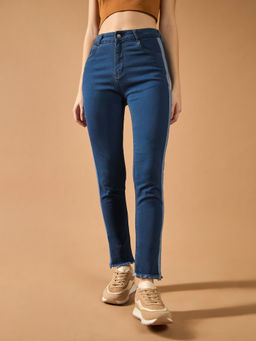 DOLCE CRUDO - Womens Blue Skinny High Rise Clean Look Cropped Jeans