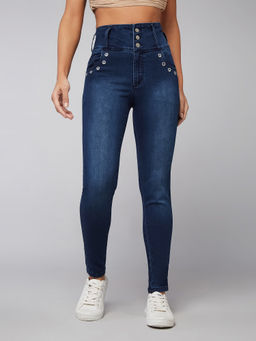 DOLCE CRUDO - Womens Navy Blue Skinny Fit High Rise Denim Pants