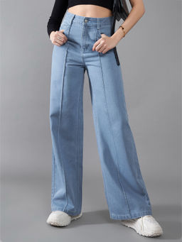 DOLCE CRUDO - Womens Light Blue Wide Fit High Rise Clean Look Jeans