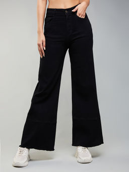 DOLCE CRUDO - Womens Black Wide Leg High Rise Clean Look Jeans