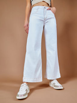 DOLCE CRUDO - Womens White Flared Mid Rise Clean Look Wide Led Jeans