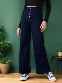 DOLCE CRUDO - Womens Navy Blue Bootcut Leg High Rise Clean Look Jeans