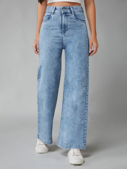 DOLCE CRUDO - Womens Light Blue Wide Leg High Rise Clean Look Jeans