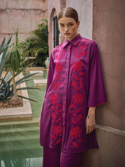 House of Fett - Dahlia Crepe Embroidered Tunic - Purple