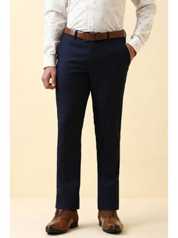 Allen Solly - Navy Blue Solid Slim Fit Trouser
