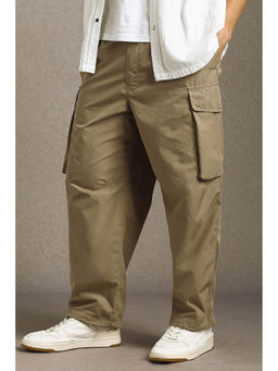 Louis Philippe - Beige Solid Loose Fit Trouser