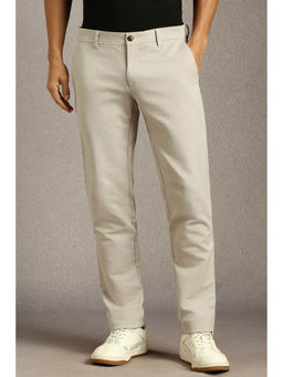 Louis Philippe - Beige Solid Tapered Fit Trouser