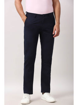 Peter England - Navy Blue Solid Slim Fit Trouser