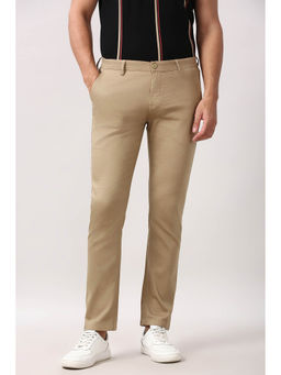Peter England - Beige Solid Slim Fit Trouser
