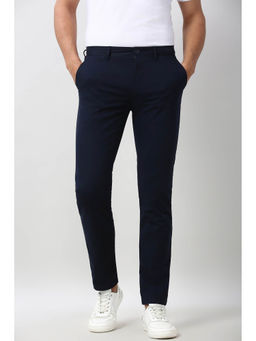 Peter England - Navy Blue Solid Slim Fit Trouser
