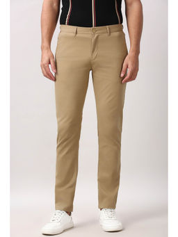 Peter England - Beige Solid Slim Fit Trouser