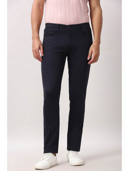 Peter England - Navy Blue Solid Slim Fit Trouser
