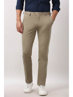 Peter England - Beige Solid Slim Fit Trouser