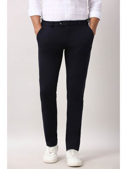 Peter England - Navy Blue Solid Slim Fit Trouser