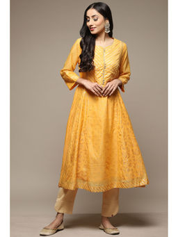 Biba - Womens Mango Printed Poly Chanderi Flared Kurta