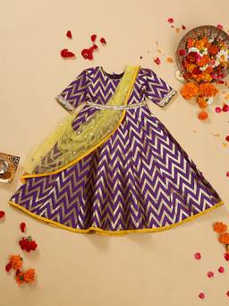 SAKA DESIGNS - Purple Maxi Dress with Attached Dupatta and Belt (Set of 2)
