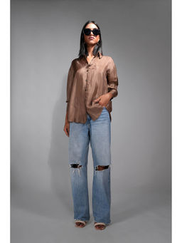Shruti S - Peanut Brown Silk Shirt with Hangings