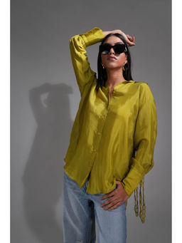 Shruti S - Sheen Green Silk Shirt with Hangings