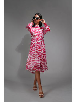 Shruti S - Pink Lips Printed Georgette Shirt Dress