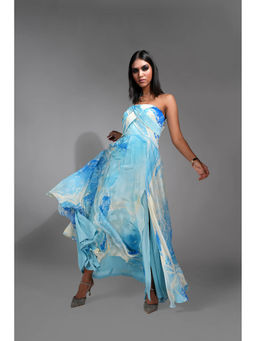 Shruti S - Marble Print Maxi Dress In Cerulean Blue