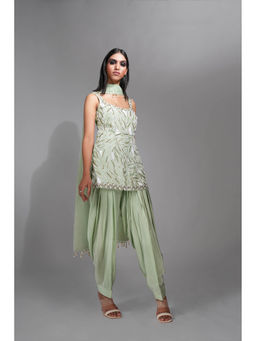 Shruti S - White Pearl and Gold Embroidery Kurta with Salwar and Dupatta (Set of 3)