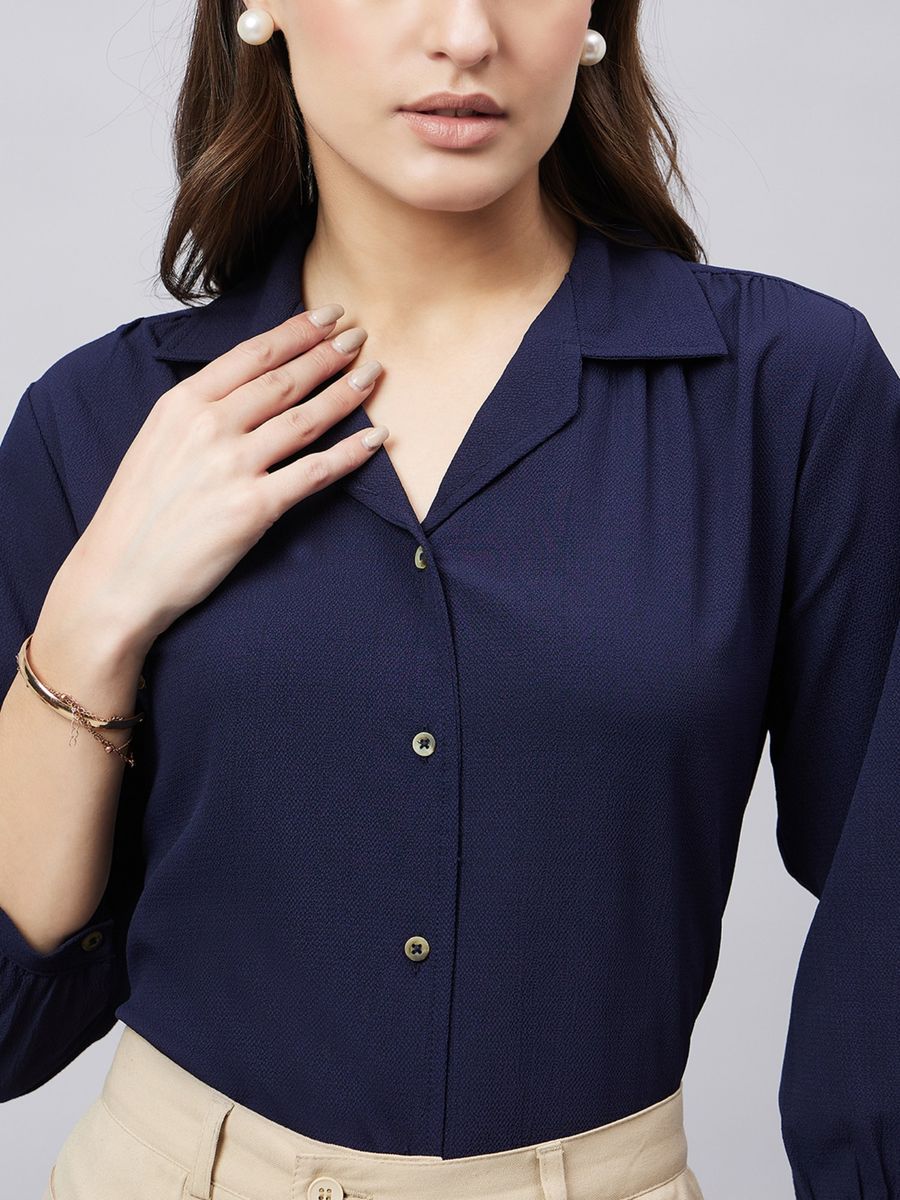 Women Navy Blue Solid Shirt