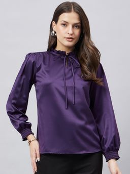 Style Quotient - Women Solid Purple Satin Party Top