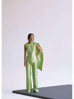 Manika Nanda - Green Draped Blazer With Pant (Set of 2)