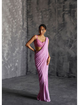 Manika Nanda - Lavender Embellished Pre Draped Saree with Stitched Blouse